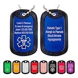 Custom Medical Alert Necklace for Men & Women Aluminum Military Army Style Engraved ID Tag Emergency Awareness Med Safety Jewelry for diabetes, allergy, epilepsy & medical conditions (Engraved text)