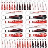 WATINC Awareness Silicone Keychains - 48Pcs Ribbons Health Awareness Stretch Keychain, Motivational Rubber Key Chain With Inspirational Messages Events Gift For Women Man (Heart Disease Cancer)