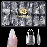 UNA GELLA Almond Gel Nail Tips 600 Pcs Pre-filed Almond Nails Full Cover Press On Nails 12 Sizes Half Matte Clear Fake Soft Gel Nail Tips for Extension Home DIY Salon with Box
