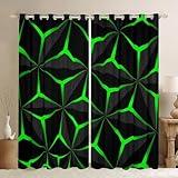 Feelyou Neon Honeycomb Curtains,Geometric Theme Teens Boys Window Drapes Treatments,Geometry Adults Bedroom Decoration 3D Green Print Window Curtains for Living Room 52W X 84L,2 Panels
