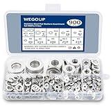 WEGOUP 900 Pcs Stainless Steel Flat Washers for Screws, 304 Stainless Steel, Assorted Sizes (M2 M2.5 M3 M4 M5 M6 M8 M10 M12) for Industrial Use, Washers for Bolts