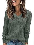 SAMPEEL Long Sleeve Shirts for Women V Neck Basic Fall Tops Comfy Pullover Winter Christmas Sweater 2025 Green L