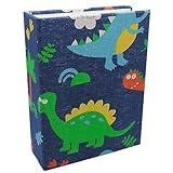 Dankeler Small Photo Album for Kids, 100 Pockets 4x6 Bookshelf Baby Picture Album, Slip-in Linen Cover Photo Book for Family(Dino)