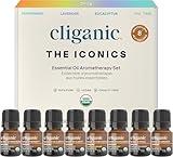 Cliganic Organic Aromatherapy Essential Oils Gift Set (Top 8 - The Iconics), 100% Pure - Peppermint, Lavender, Eucalyptus, Tea Tree, Lemongrass, Rosemary, Frankincense & Orange (Packaging May Vary)