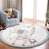 SAFAVIEH Carousel Kids Collection Area Rug - 9' Round, Ivory, Geometric Design, Ideal for High Traffic Areas in Living Room, Bedroom, Dining (CRK120A)