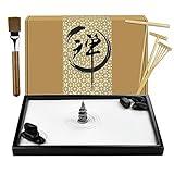Artcome Japanese Zen Sand Garden for Desk with Rake, Stand, Rocks and Mini Furnishing Articles - Office Table Accessories, Mini Zen Sand Garden Kit - Meditation Gifts