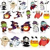 Gerrii 40 Pieces Halloween Ornaments Wooden Halloween Tree Decorations Pumpkin Ghost Witch Hat Skeleton Mini Hanging Ornaments with Rope for DIY Indoor Outdoor Party Decor(Cute and Funny Style)