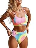 CUPSHE Women's Bikini Set Two Piece Swimsuits High Waisted Scoop Neck Spaghetti Adjustable Straps Textured,S