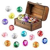 PUBGAMER Diving Gem Pool Toy 15 Big Colorful Diamond Set with Big Treasure Chest Pirate Box Underwater Gem Diving Dive Throw Toy Set Swimming Training Gift Toy