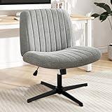 DUMOS Criss Cross Chair Legged Office Wide Comfy Desk Seat, No Wheels Armless Computer Task Seating, Swivel Vanity Home Height Adjustable