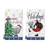 Artoid Mode Santa Claus Candle Hanukkah Kitchen Towels Dish Towels, 18x26 Inch Farmhouse Xmas Trees Decoration Hand Towels Set of 2