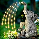 GIGALUMI Solar Garden Decor Watering Elephant Statues Outdoor, Birthday Gifts for Women Mom Grandma Senior Elder, Elephant Ornament for Balcony, Garden, Patio, Yard, Lawn (Twinkling Lights Only)