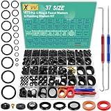 XBVV 37 Size 1075 Pcs Faucet Washers & O-Rings Kit & Plumbing Gasket 3-in-1 Home Universal Rubber Washers Assortment Kit for Faucet Hose Spigot Plumbing Seal Repair with Pick Hook
