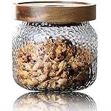 Viovian 10 OZ Glass Jar with Lid Food Vintage Decorative Glass Storage Jars Coffee Nuts Canister Anti-Slip Kitchen Container for Sugar Candy Cookie Spice Tea 300ML