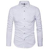 MUSE FATH Men’s Printed Dress Shirt-Cotton Casual Long Sleeve Shirt-Button Down Wedding Dress Shirt-White-M