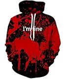 RAISEVERN Men Fleece Sweatshirts Women Hoodies Halloween I'm Fine Large blood stains Print Hoody Cool Funny Novelty Pullover with Pocket Sport Hooded