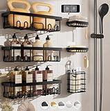Veken Stainless Steel Shower Caddy 6-Pack, No Drilling & Rustproof, Waterproof Adhesive Shelves Rack with Soap Holder, Large Capacity Bathroom Organizers and Storage, Wall-Mounted Kitchen & Home Decor