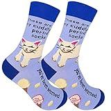 FUNATIC These Are My Cuddly Period Socks, You've Been Warned | Funny Kitty Lover Sox for Women | Best Pet Kitten Owner Holiday Party Day Apparel Present | Fun One Size Fits Most Gift Idea with Saying