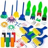 ArtCreativity Kids Paint Brushes & Foam Roller Set - 18 Pcs - Premium Toddler Painting Kit with 6 Paint Bottles - Develop Fine Motor Skills - Classroom Arts & Crafts Supplies for Kids