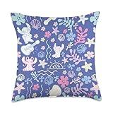 Disney Stitch & Angel Fluffy Summer Ocean Vibes Pattern Throw Pillow