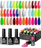 beetles Gel Polish Set, Neon Kit 20 Colors Gel Nail Polish with 3Pcs Base Gel Top Coat Hot Pink Orange Blue Magenta Lemon Green Colors Soak Off UV Manicure Rainbow Nail