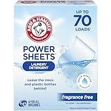 ARM & HAMMER Power Sheets Laundry Detergent, Fragrance Free, No Dyes or Perfumes, Lightweight and Travel-Friendly, 35 Count, Up to 70 Small Loads