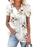 BETTE BOUTIK womens clothes V neck summer yellow shirts for women t-shirts for women WhiteWRed Large