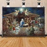 Nativity Scene Religious Christmas Decorations Jesus in Manger Backdrop Wall Art Decoration Photography Background Vinyl Backdrop 6x4 feet
