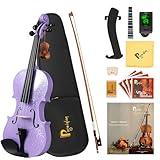 Poseidon Acoustic Violin for Beginner, Full Size Violin Set for Students with Hard Case, Extra 4/4 Strings Set, Violin Bow, Horse Bridge, Violin Rosin, Shoulder Rest, Clip-on Tuner, Manual - Purple