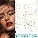Wugbc Gold & Silver Face Freckles Tattoo - 8 Pcs Sparkle Freckles Temporary Tattoos, Long Lasting Glitter Makeup Speckles Patches - Cute Glitter Combos for Christmas & New Year