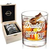 LIGHTEN LIFE Daddy's Sippy Cup Whiskey Glass 12 oz,Unique Dad Gift in Valued Wooden Box,Funny Gag Gift for New Dad,Father,Husband from Kids Wife for Father's Day,Birthday,Christmas