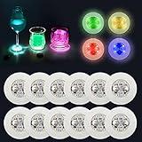 AHIIER 12 Pcs RGB Led Coasters - Multicolor Led Bar Coaster with 7 Colors, Bottle Lights and Sticker Lights for Party, Wedding, Bar