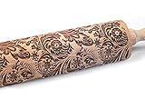 Embossed Rolling Pins for Baking, Small Wooden Roller Pin with Textured Pattern, Best Gift for Wedding, Holiday, Mother, Friends (Flower)