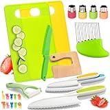 23 Pcs Kids Knife Set for Real Cooking, Montessori Kitchen Toys for Toddlers-Kids Cooking Sets, Kids Knife Set with Plastic Children Safe Knives, Wooden Knife, Potato Slicers, Peeler and Cutting Board