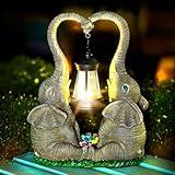 Vereemy Elephant Statue Garden Decor with LED Solar Lights-Set of 2 Good Luck Elephant Outdoor Statue Christmas Decorations for Yard Patio,Porch,Home -Mothers Day Gifts for Women, Mom, Grandma