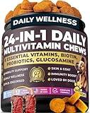 24-in-1 Complete Multivitamin Treats for Dogs - PhD Endorsed 8 Vitamins, Biotin, Probiotics, Glucosamine - Daily Wellness, Immunity, Skin & Coat, Mobility 140 Treats - Beef Flavor - Made in USA
