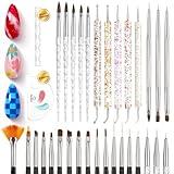 Beetles 31pcs Nail Art Brushes, Dotting Tools, Nail Art Pens, Dust Brush, Striping Liner Fingernail Drawing Pens with Palette Holder All in One for Starter Manicure Design Set