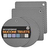 Silicone Trivet Mats 4 Heat Resistant Pot Holders Multipurpose Non-Slip Hot Pads for Kitchen Potholders, Drying mat, Jar Opener, Spoon Holder, Coaster.(Dark Grey)