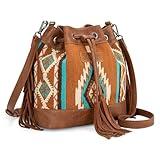 Wrangler Hobo Bags for Women Designer Aztec Bucket Purses Western Tapestry Shoulder Handbags WG174-2029BR