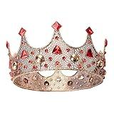 S SNUOY Crowns for Women Gold Crown with Red Rhinestones Baroque Birthday Crown for Men Medieval King Crown Mens Crown for Wedding Prom Party Hat