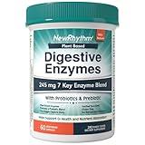 NewRhythm Digestive Enzymes 245 mg, with Probiotics and Prebiotics, Plant Based, 7 Key Enzymes, Digestion, Nutrient Absorption, Protease Amylase & Lipase, 60 Vegan Capsules