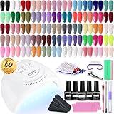 JODSONE Gel Nail Polish Kit 60 PCS with U V Light Soak off Base Top Coat 55 Shine Colors Gel Nail Kit Bright and Dark Brown Wine Red Series Manicure Set for Women and Girls