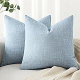 MIULEE Pack of 2 Decorative Linen Burlap Coastal Pillow Covers Farmhouse Boho Accent Pillowcases for Sofa Car Couch Bedroom Living Room Decor 18x18 Inch Light Blue