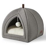 Bedsure Cat Beds for Indoor - 2 in 1 Cat Cave House Tent for Kittens and Small Pets with Removable Washable Cushioned Pillow, Foldable Kitten Hideaway with Non-Slip Bottom, Grey, 16 inches