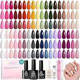 beetles Gel Polish 44pcs Gel Nail Polish Set 36 Colors Nude White Hot Pink Red Blue Black Brown with Base Coat Glossy Matte Glitter Top Coat Gifts for Women Colorful Muse