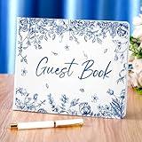 Panelee Wedding Guest Book with Pen Set Elegant Guest Sign in Books Bridal Shower Guestbook Beautiful Guest Book Wedding Reception Guestbook for Wedding (Flower, Blue)