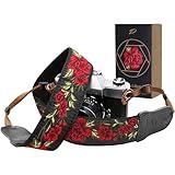 Padwa Lifestyle Rose Flower Camera Strap - 2" Wide Double Layer Cowhide Head,Pure Cotton Embroidery Camera Shoulder Straps,Adjustable Camera Neck Strap for All DSLR Cameras, Gifts for Photographers