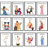 Htabiol Greek Mythology Poster, 12pcs Olympian Gods Posters for Classroom, Greek Mythology Decor for Kids, Twelve Olympian Gods Decor, Fit for Percy Jackson Party Decorations - 8x10 inch, Unframed