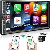[Upgrade Wireless] 7" Double Din Car Radio with Wireless Apple CarPlay and Android Auto, Bluetooth 5.3 Car Play, 240W 4.2-Channel Audio Output, Mirror Link, Backup Camera, AM/FM Car Stereo