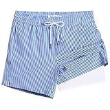 maamgic Mens Swim Trunks with Compression Liner 5" Stretch Beach Shorts Quick Dry with Zipper Pockets No-Chafing Board Shorts Blue White Stripe M